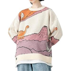 Aelfric Eden Dinosaur Knit Sweater Unisex Small Artsy Boho Retro Oversized